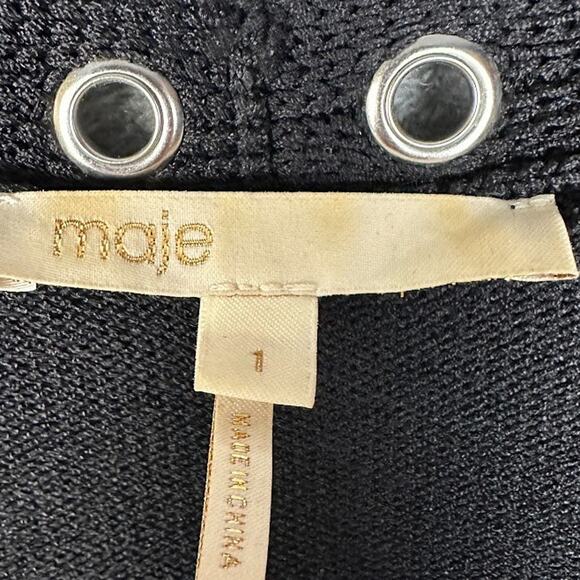 Maje Sweater Womens 1 US Small Black Cardigan Metallica Grommet Pockets Rock - Picture 8 of 14